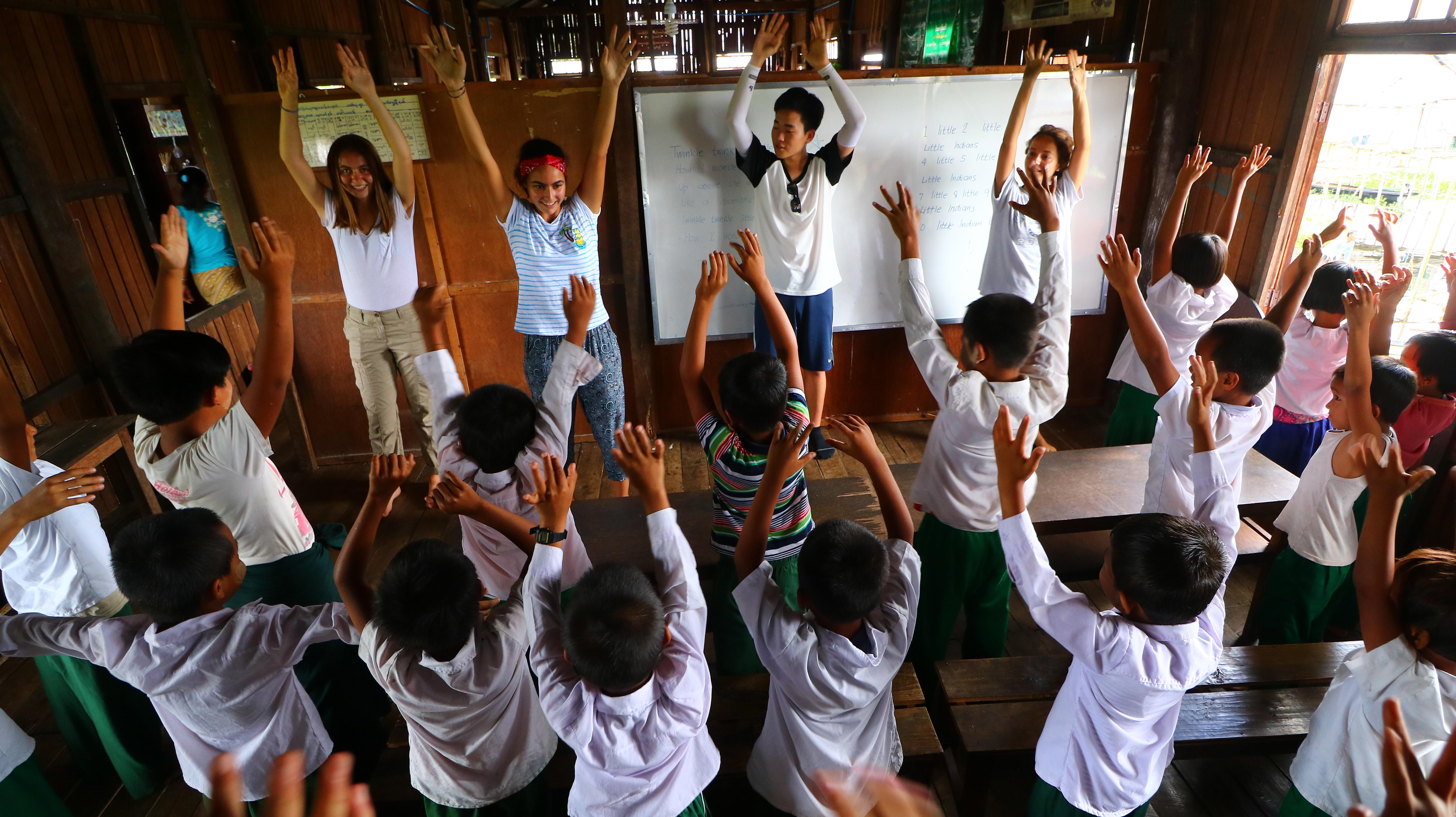 Projects Abroad volunteers gain teaching work experience abroad holding an interactive lesson. A fun lesson held during one of our volunteer teaching opportunities abroad.